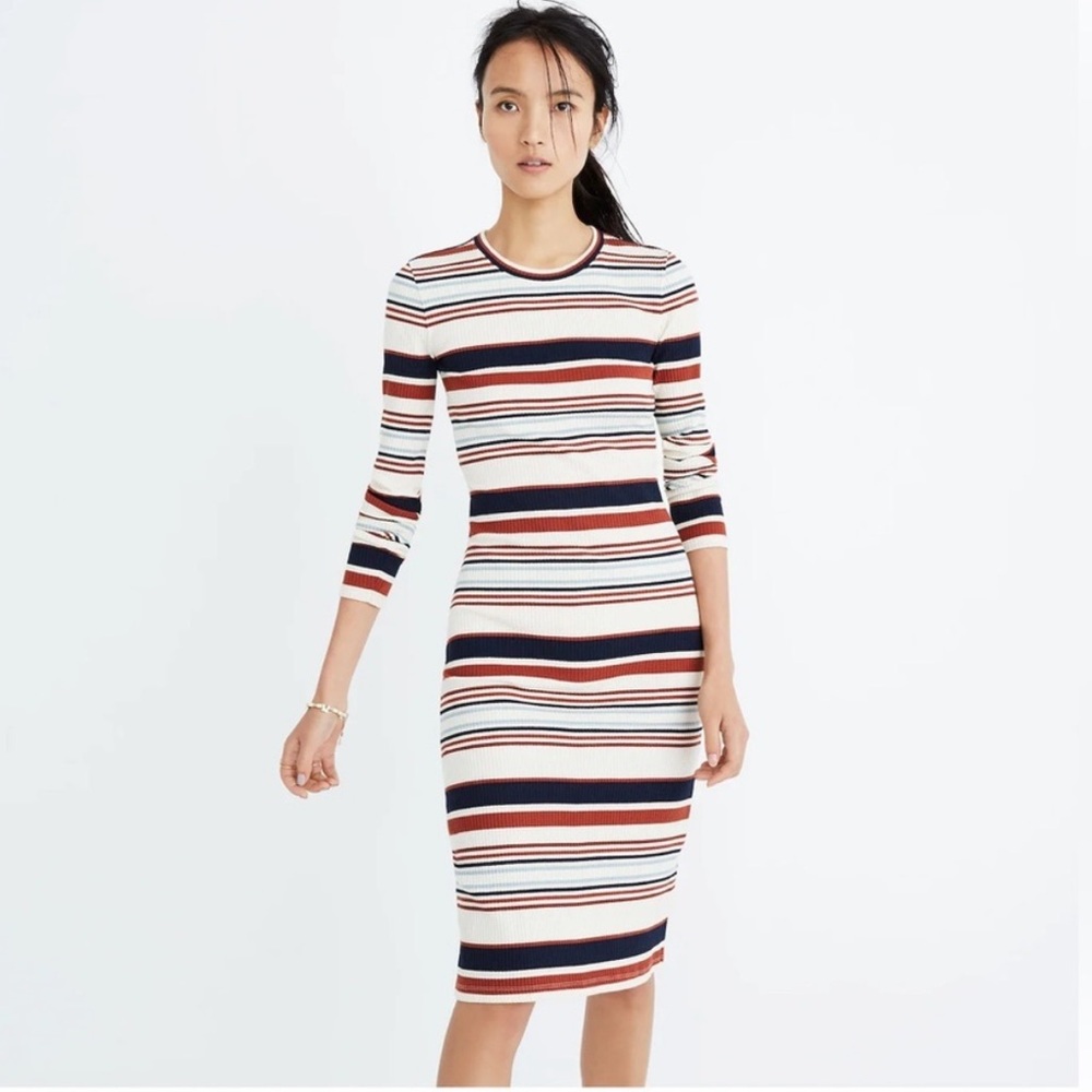 Madewell Striped Ribbed Midi Dress